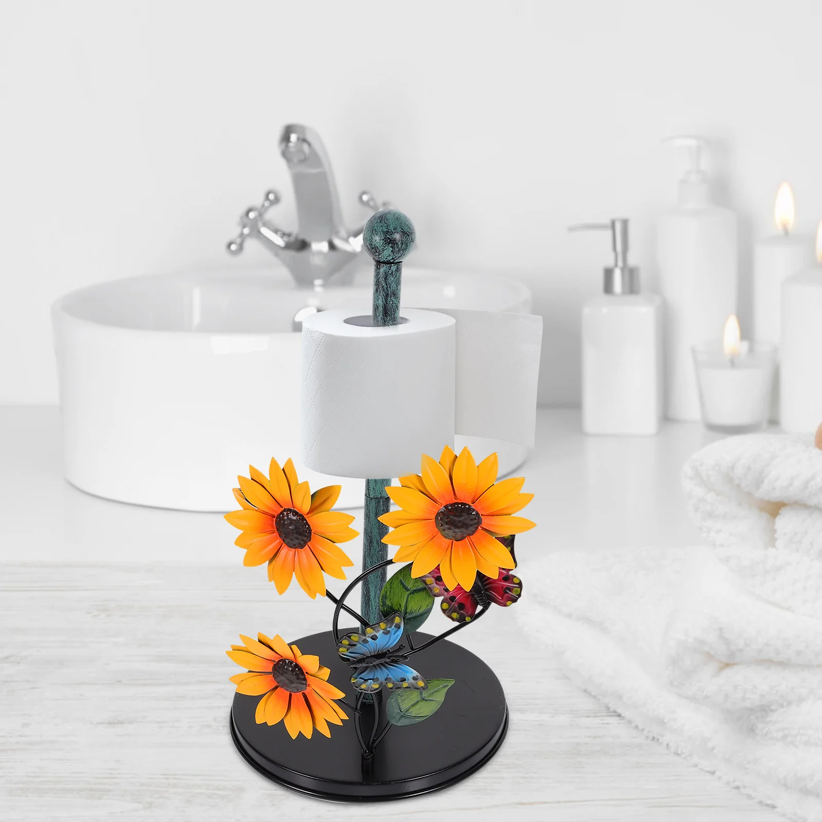 

Iron Paper Towel Holder Stand Vertical Metal Kitchen Bathroom Toilet Tissue Roll Organizer Rack Dish Towel Holder For Bedroom