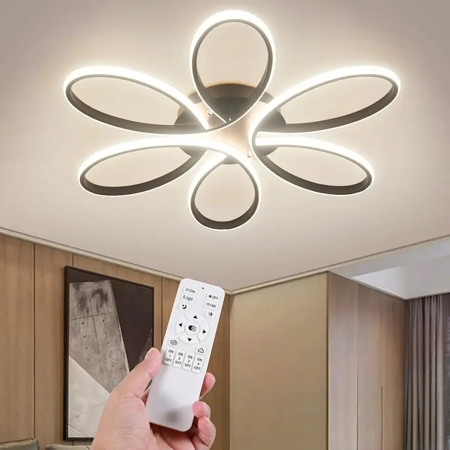 

Styling Living Room Ceiling Lamp LED Bedroom Lamp Living Room Black Chandelier Lamp with Remote Control Study Decoration