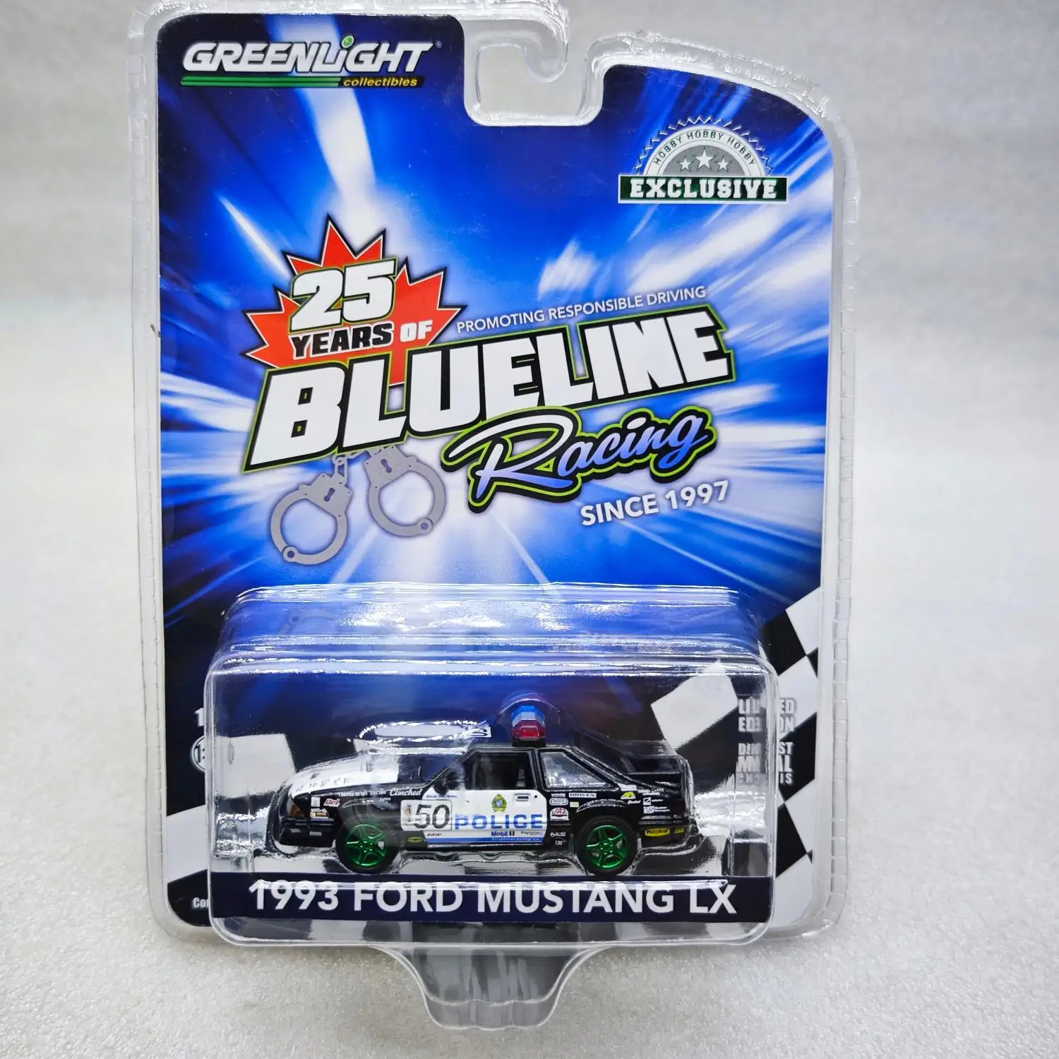 

Ford Mustang LX 1993 года — Полицейский отдел Эдмонтона, Альберта — 25-летние гонки с синей линией, зеленая машина