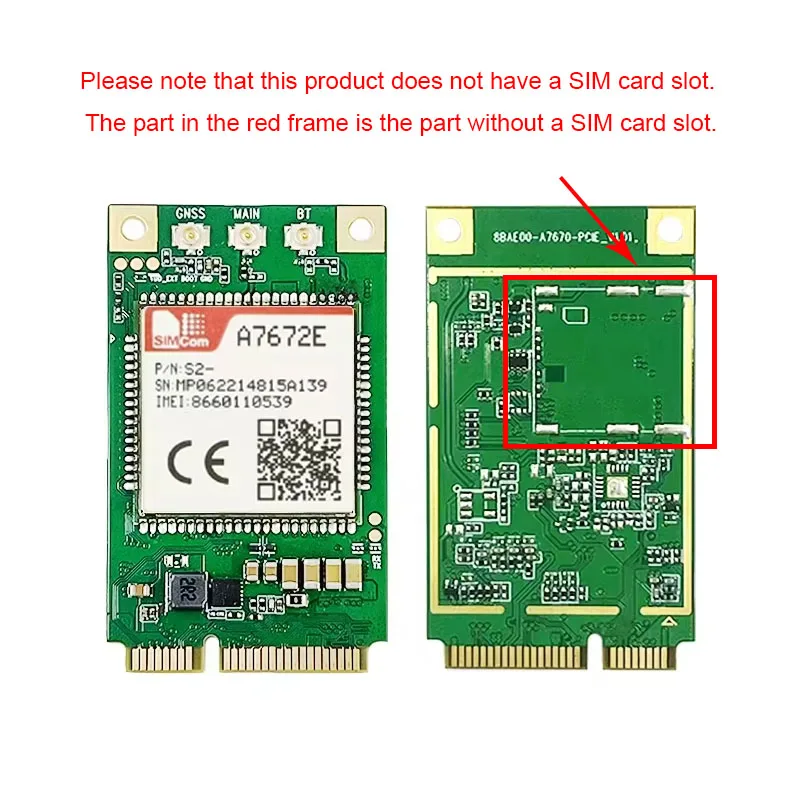 SIMCOM A7670E-LASE-PCIEA Without SIM card LTE CAT1 Module 4G Module Multi-band not support GPS LTE-FDD/LTE-TDD/GSM/ GPRS/EDGE