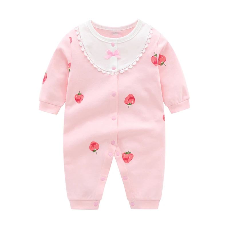 Baby Girl Long-Sleeved Jumpsuit, Cute, Strawberry, Harem, Spring, Fall, Baby Girl