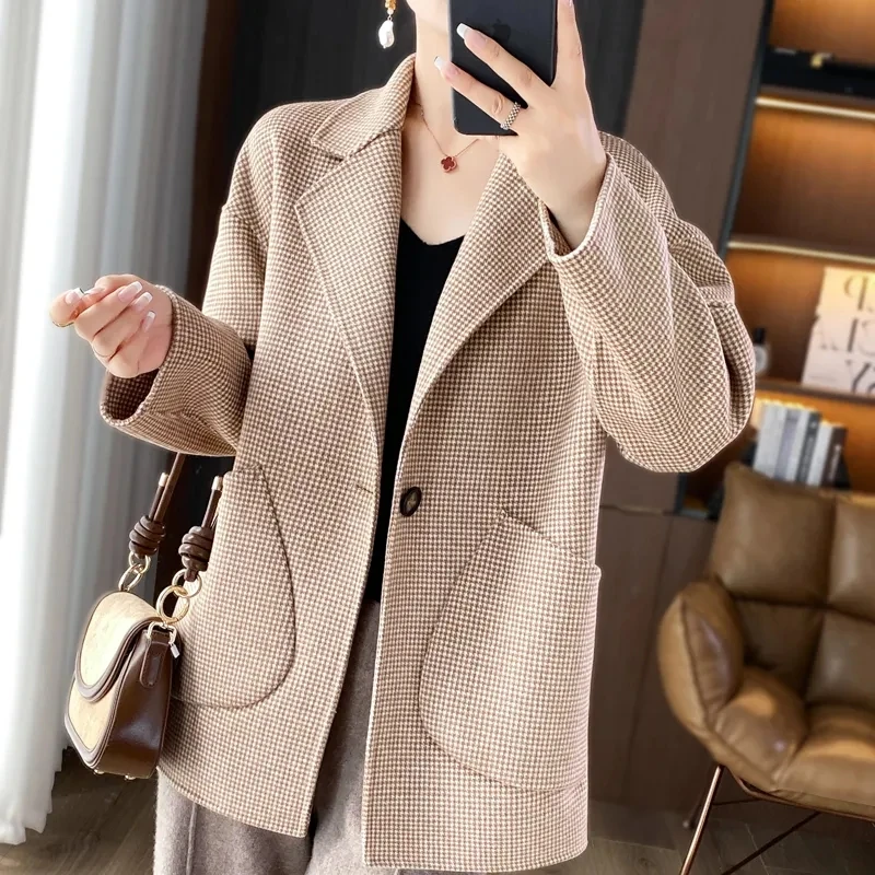 

Red Double-sided Woolen Jacket Women's 2025 Spring Autumn New Korean version loose simple Short slim Coat Lady Casual Outwear