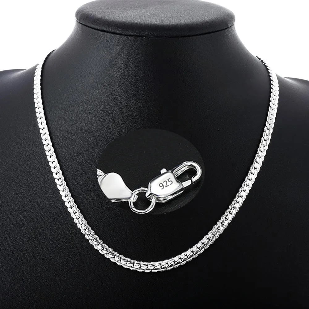 925 Sterling Silver Flat Chain Necklace & Bracelet Set