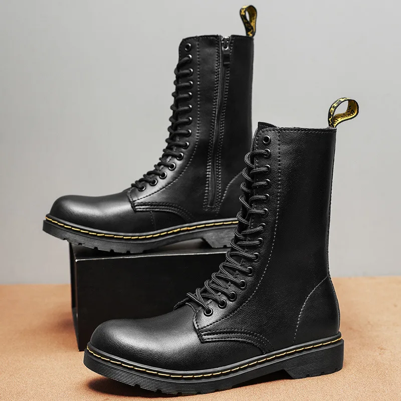 

Fashion High-Top Casual Boots for Men Couples Large Outdoor Autumn Winter Long Leather Boots Womens Plush Cotton Boots