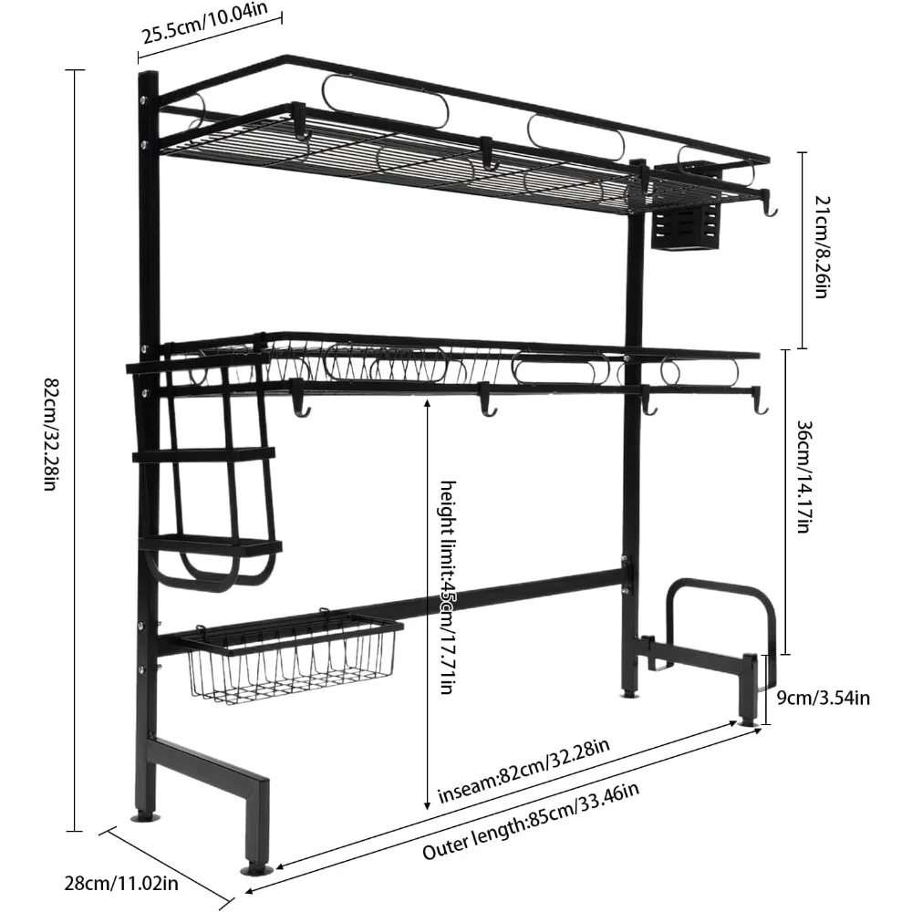 Over The Sink Dish Drying Rack 2-Tier Multifunctional Over The Sink Dish Rack Large Storage Space Kitchen Dish Drying Rack