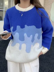 Autumn Winter Thick Sweater Ladies O-neck Sweater Long Sleeve Loose Casual Korean Style Klein Blue Top Women Jumper Femme 2022