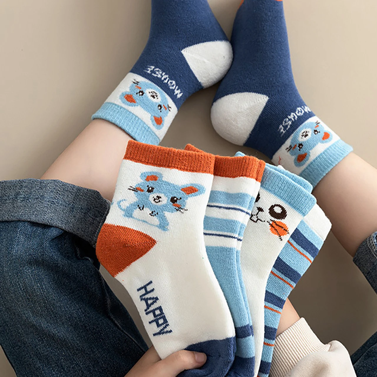 5Pair Winter Warm Kids Plush Socks Cartoon Children Mid Tube Sock Thicken Fleece Baby Sport Sock 8-24M Boy Girl Thermal Footwear
