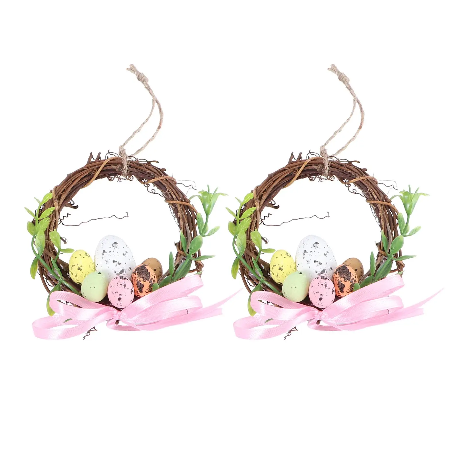 

2Pcs Artificial Easter Door Wreath Wall Decorations Vine Circle Pendant Holiday Home Floral Banquet Decor