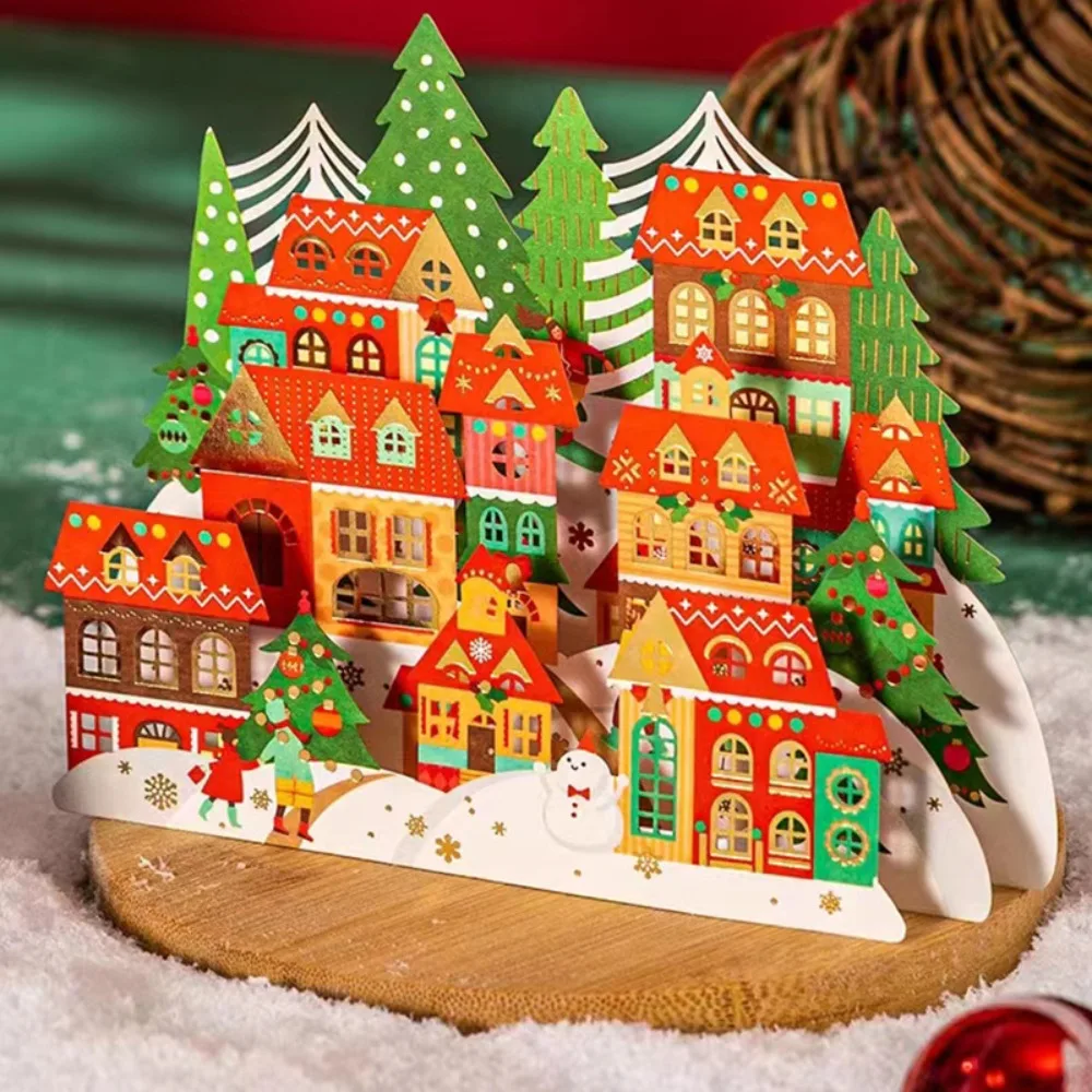 

Creative 3D Christmas Greeting Cards Hot Stamped Pop-Up New Year Cards Paper Carving Laser Engraved Thank You Letter Gift