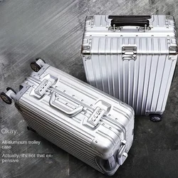 Valise de voyage en alliage d'aluminium-magnésium, roue muette de haute qualité, bagage à roulettes Trolley, nouveau style, 20 po, 24 po, 26/29 po