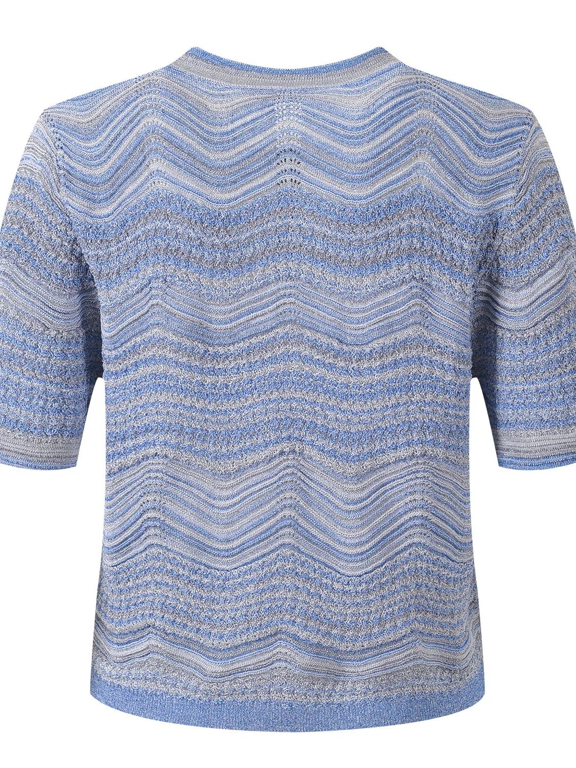 Summer 2026 Slim Fit Short Sleeve Knitted Open Cardigan Top Gradient Color Striped Wave Pattern British Style round Neck T-Shirt