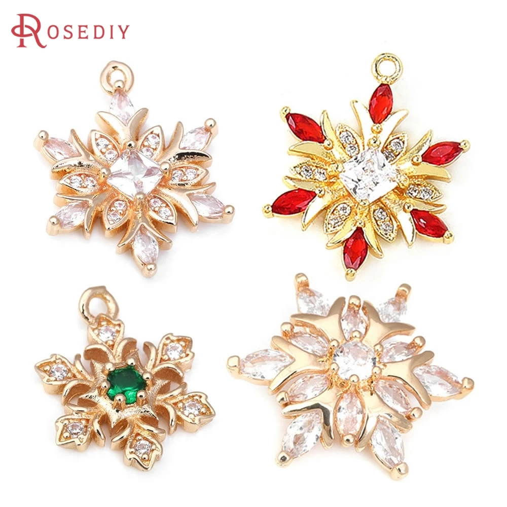 

18K Gold Color Brass Snowflake Charms Pendants High Quality Necklace Earrings Diy Jewelry Accessories