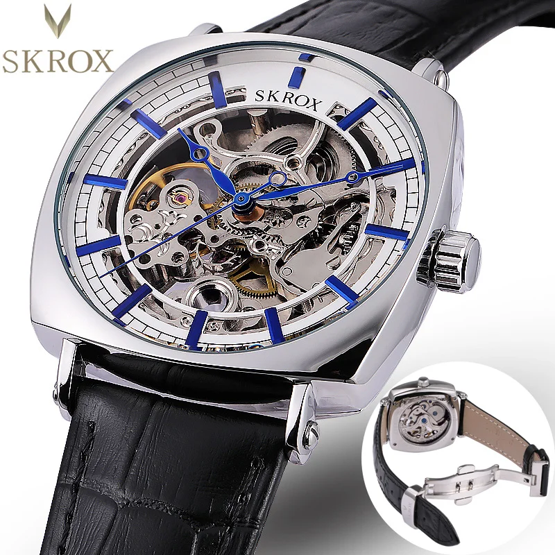 

SKROX Square Skeleton Automatic Movement Elegant Man AAA Watch Mechanical Male Wrist Watches Original High-End Luxury Clockwork