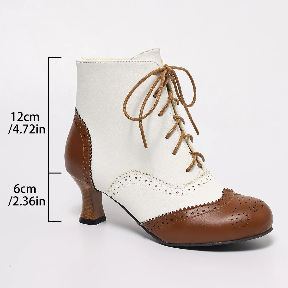 Women's Victorian Ankle Boots Two Tone Perforated Wingtip Brogues with Stacked Heels Lace up Cosplay Halloween Shoes