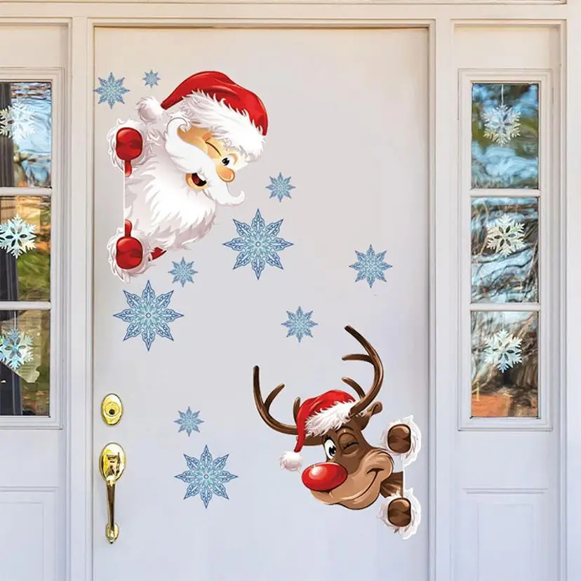 1개 산타클로스 순록 문 스티커 거실 침실 축제 분위기 배경 장식 벽 스티커 도매