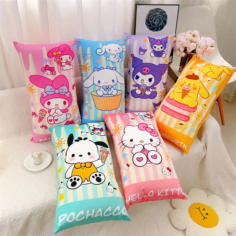 Sanrio Cartoon Back Cushion Kuromi My Melody Hello Kitty Japanese Style Long Pillow Sofa Bed Leg Pillow Washable Home Decor