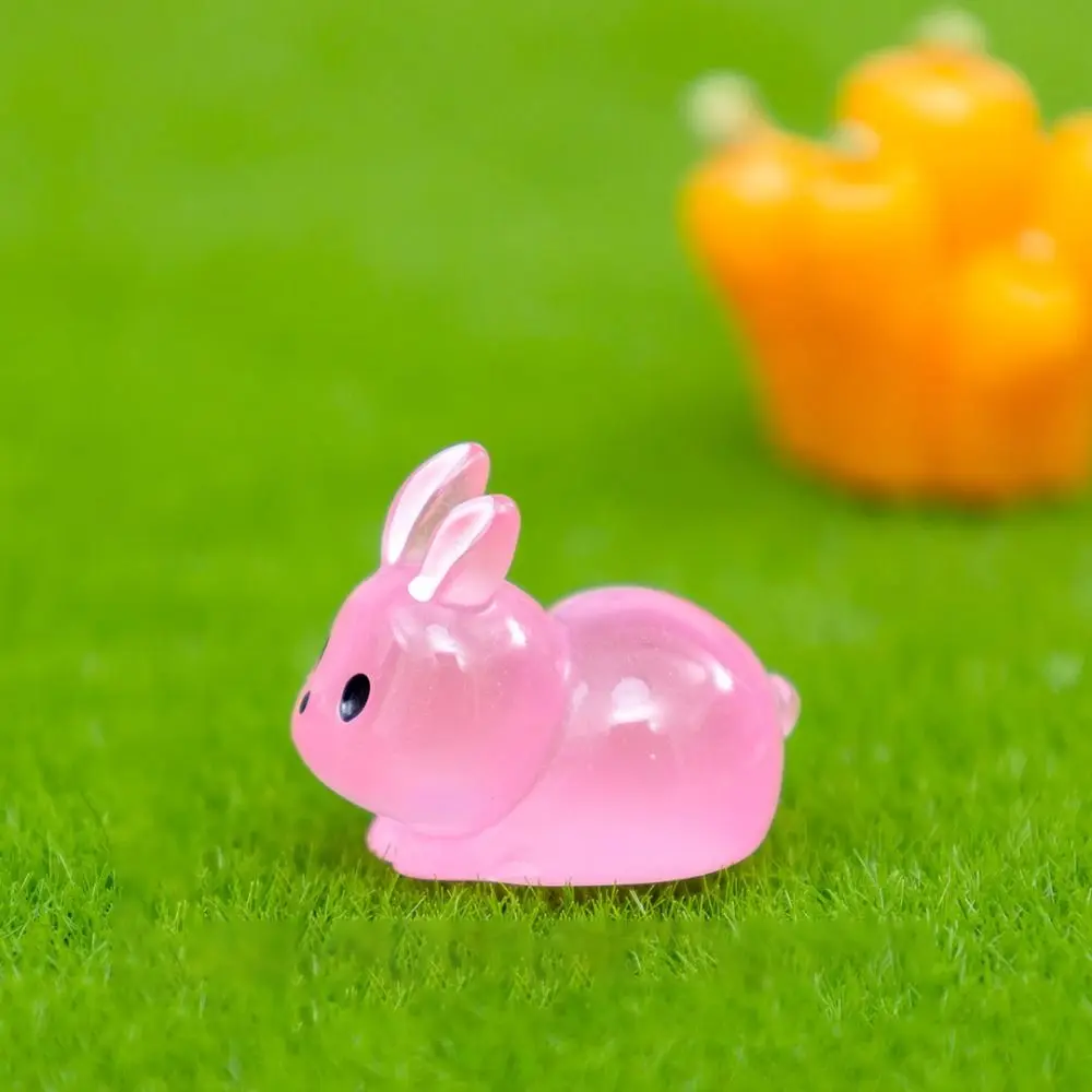 Multipurpose DIY Luminous Rabbit Miniatures Resin Crafts Cartoon Mini Rabbit Ornament Handmade Resin Animal Figurines Home Decor
