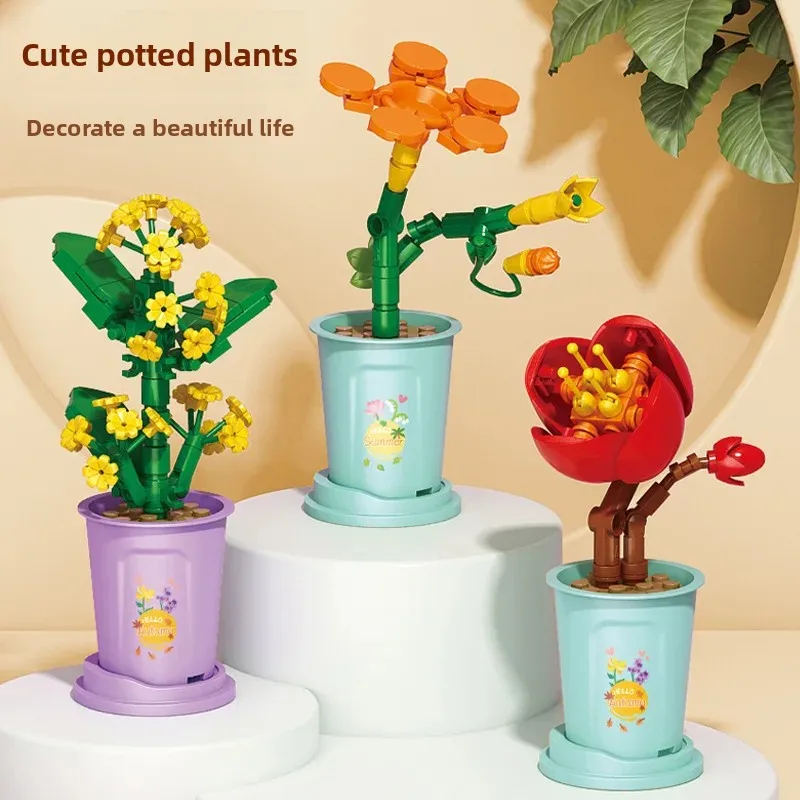 Bouquet Flower Bricks Construction Set Micro Particle Building Block Toy for Children Girl 6 to 10 Year Old Block Assembling Toy