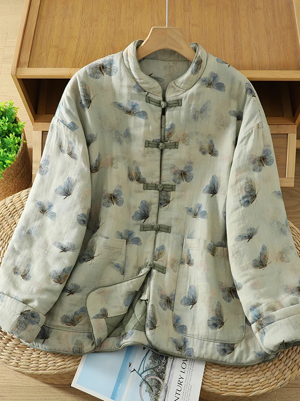 معطف نسائي من القطن والكتان من Thiened بياقة واقفة وأزرار لأعلى معطف مزدوج من القطن ساندويتش ملابس خارجية شتوية غير رسمية للتنقل