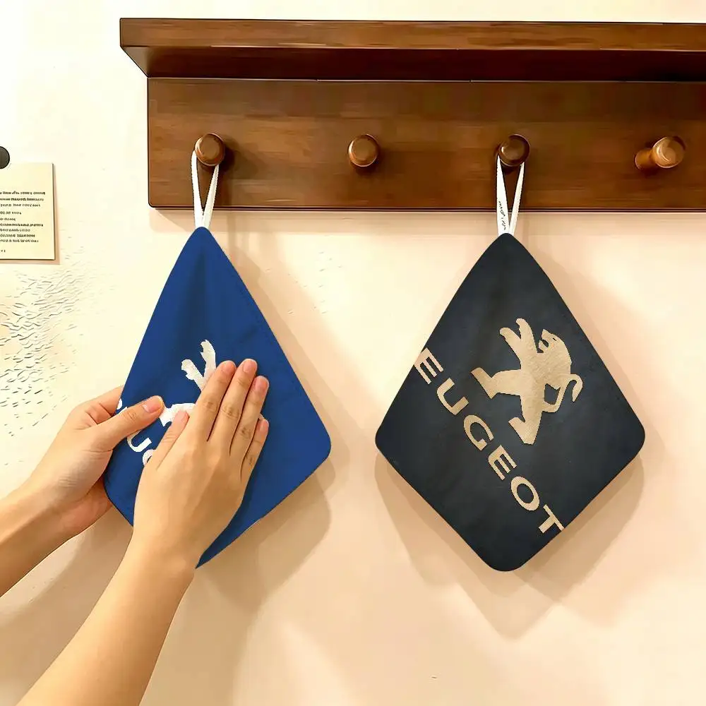 P-P-peugeotes Car Logo Household Hanging Towel, Polyester Cotton Hand Wiping Towel, Sturdy for Bathroom Bedroom