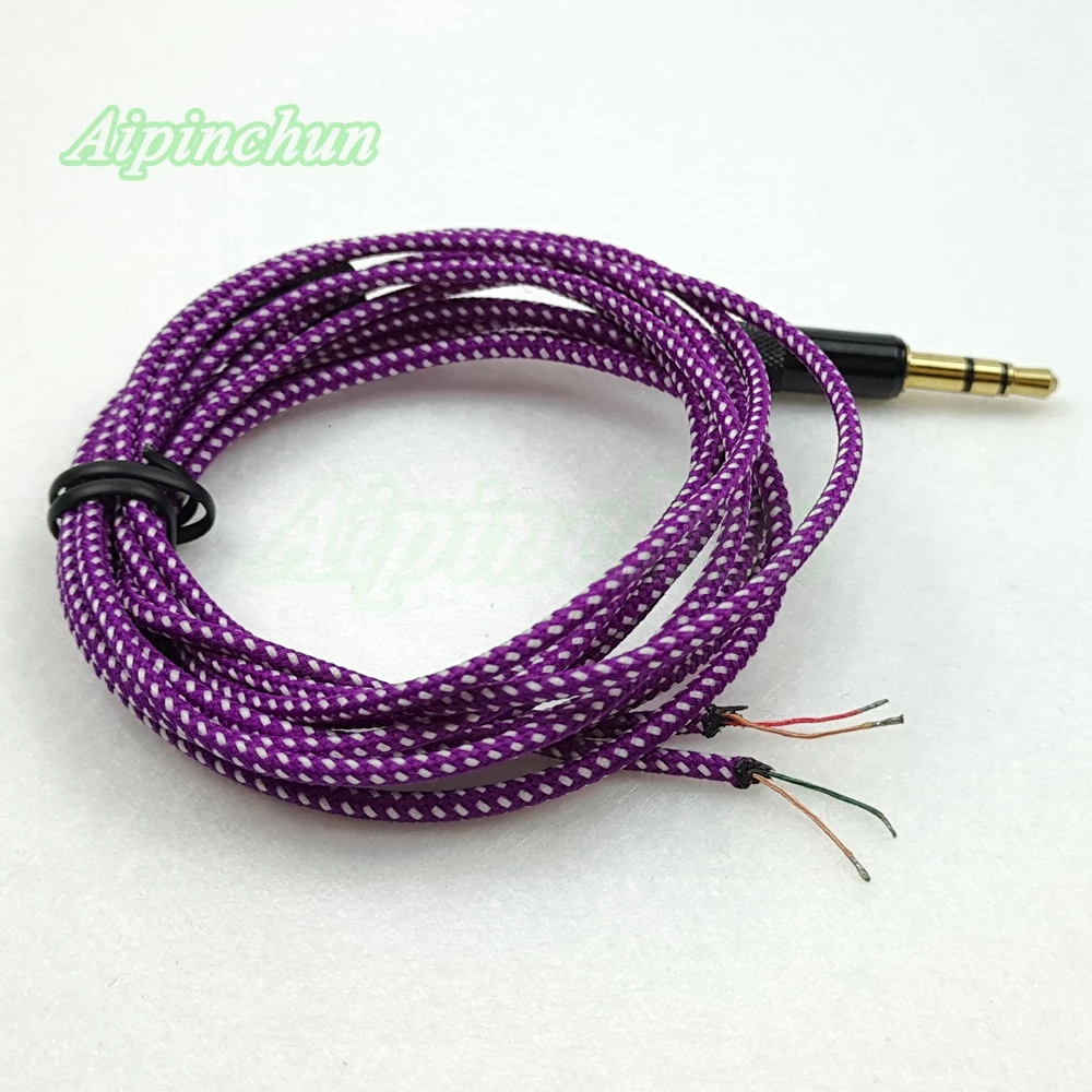 Aipinchun 3.5mm 3-Pole Jack DIY Earphone Cable Headphone Repair Replacement Wire Cord Purple Color