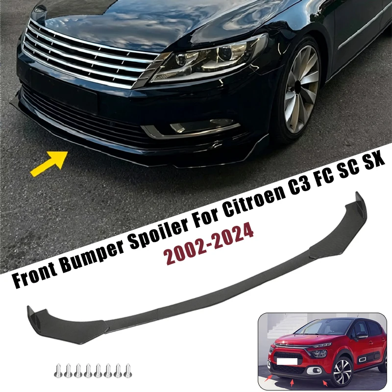 Sport Front Bumper Splitter Spoiler Lip For Citroen C3 FC SC SX 2002-2024 5Pcs Adjustable Sectional Car Exterior Tuning Body Kit