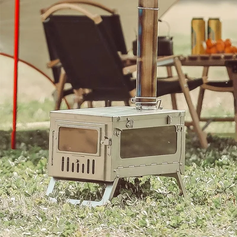 Fornello da campeggio per escursionismo più popolare in acciaio inossidabile Stufa a legna Stufa per tenda pieghevole per zaino in spalla a montaggio rapido