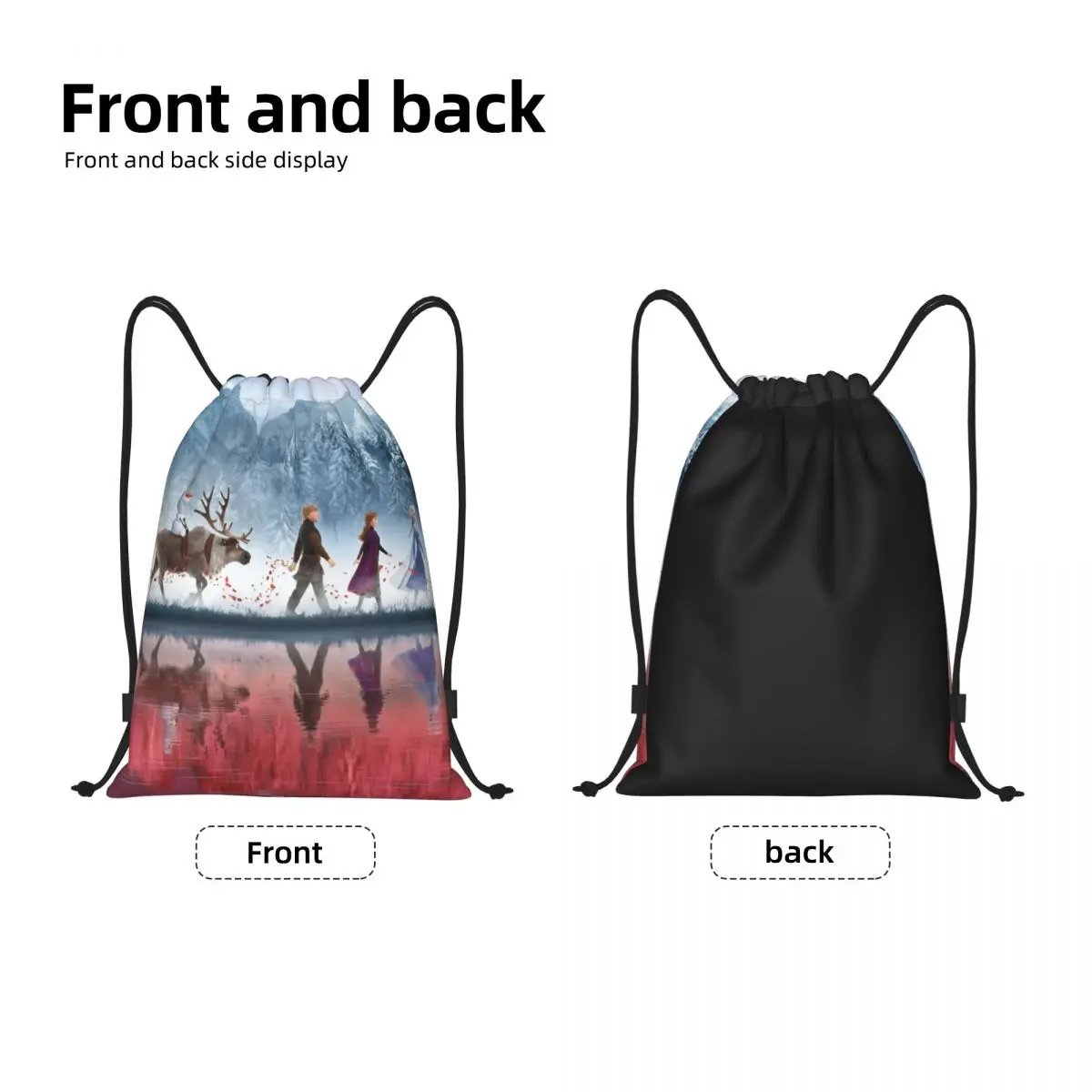 Custom Animated Movie Frozen Drawstring Backpack Sports Gym Bag for Men Women Elsa Anna Princess Training Sackpack