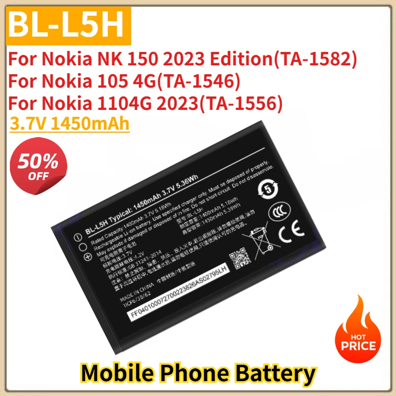 

BL-L5H High Quality Phone Battery 3.7V 1450mAh For Nokia 105 4G 110 4G 125 150 (2023 Edition) Brand New Replacement Battery