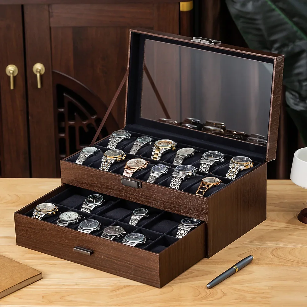 

New Walnut Wood Grain Multifunctional Storage Box Organizer Case for Watches Jewelry Sunglasses Accessories