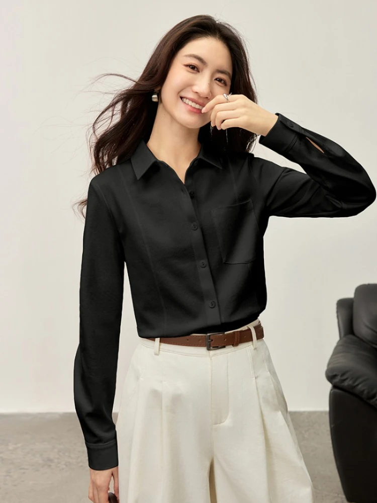 

SENTUBILA Women's Black Shirt 2026 Spring Commute Office Wear Basics Ladies Long Sleeve Tops for Woman Clothes 153C80282