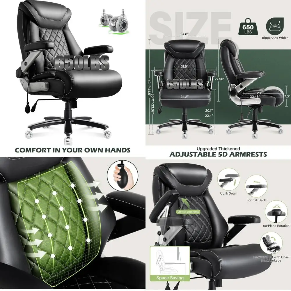 كرسي مكتب تنفيذي مريح للكبير والطويل، سعة 650 رطل، وسادة زنبركية سميكة، دعم قطني قابل للتعديل، ذراع قلاب 5D #1