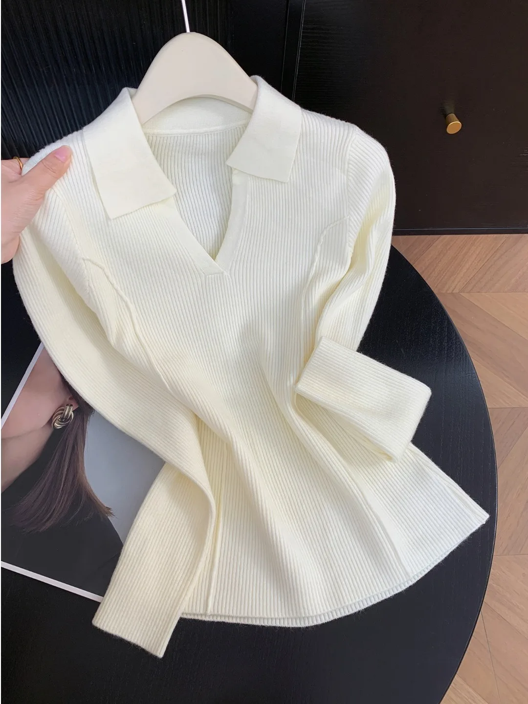 

Korean Sle Soft Knitted Ne Long Sve Base irt Women's Autumn Winter Slim Fit Elastici Long Sve Top