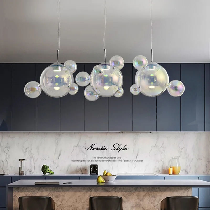 Fashion Glass Pendant Light Living Room Colorful Glass Ball Chandelier for Dining Room Home Decor Led Hanging Light