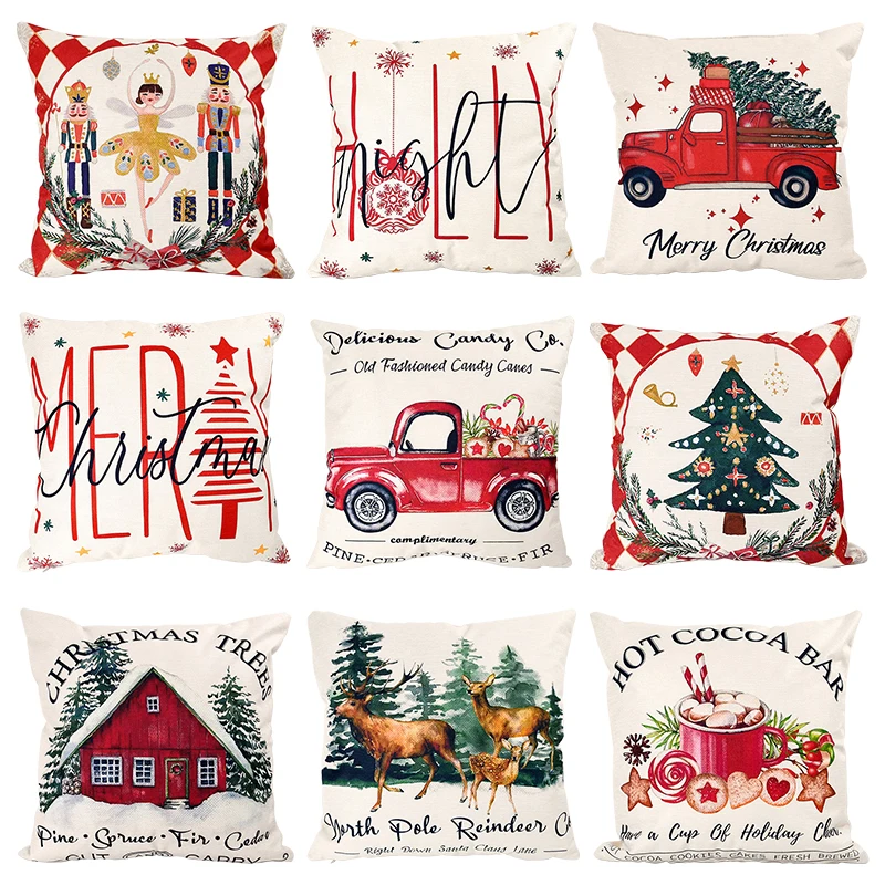 44*44cm Christmas Cushion Cover Merry Xmas Decorations For Home Christmas Ornament Sofa Cushion Pillowcase New Year 2024 Navidad