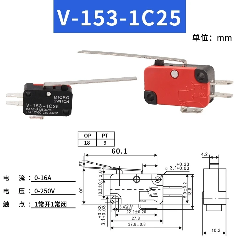 10 قطعة Microswitch السكتة الدماغية الحد التبديل V-15-1C25 V-151-1C25 V-152-1C25 V-153-1C25 V-155-1C25 V-156-1C25 الأسطوانة مقبض طويل التبديل