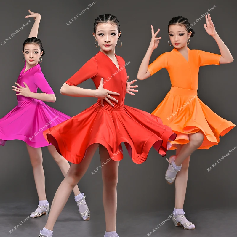Professional Rumba Cha Cha Samba Latin Dance Dress for Girls Children Ballroom Dancing Dresses Dance Clothes Latin Performance