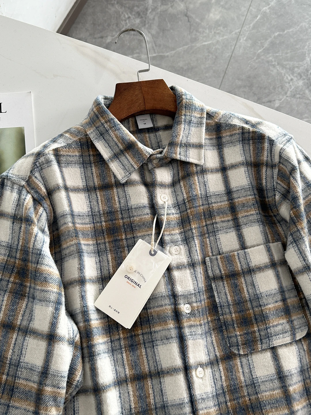 

Autumn Men's Loose Flannel Brued Thi Warm Casual Collar Faion Plaid Long Sve irt M Collar irt Polyester Fiber