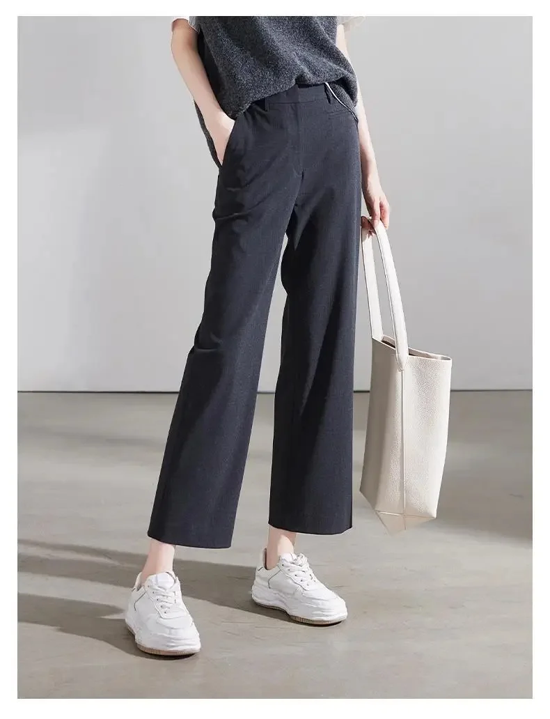 Fashionable High-Waisted Slimming Loose-Fit Casual Straight-Leg Bell Bottoms Women's Black Fall 2024 Commute Suit