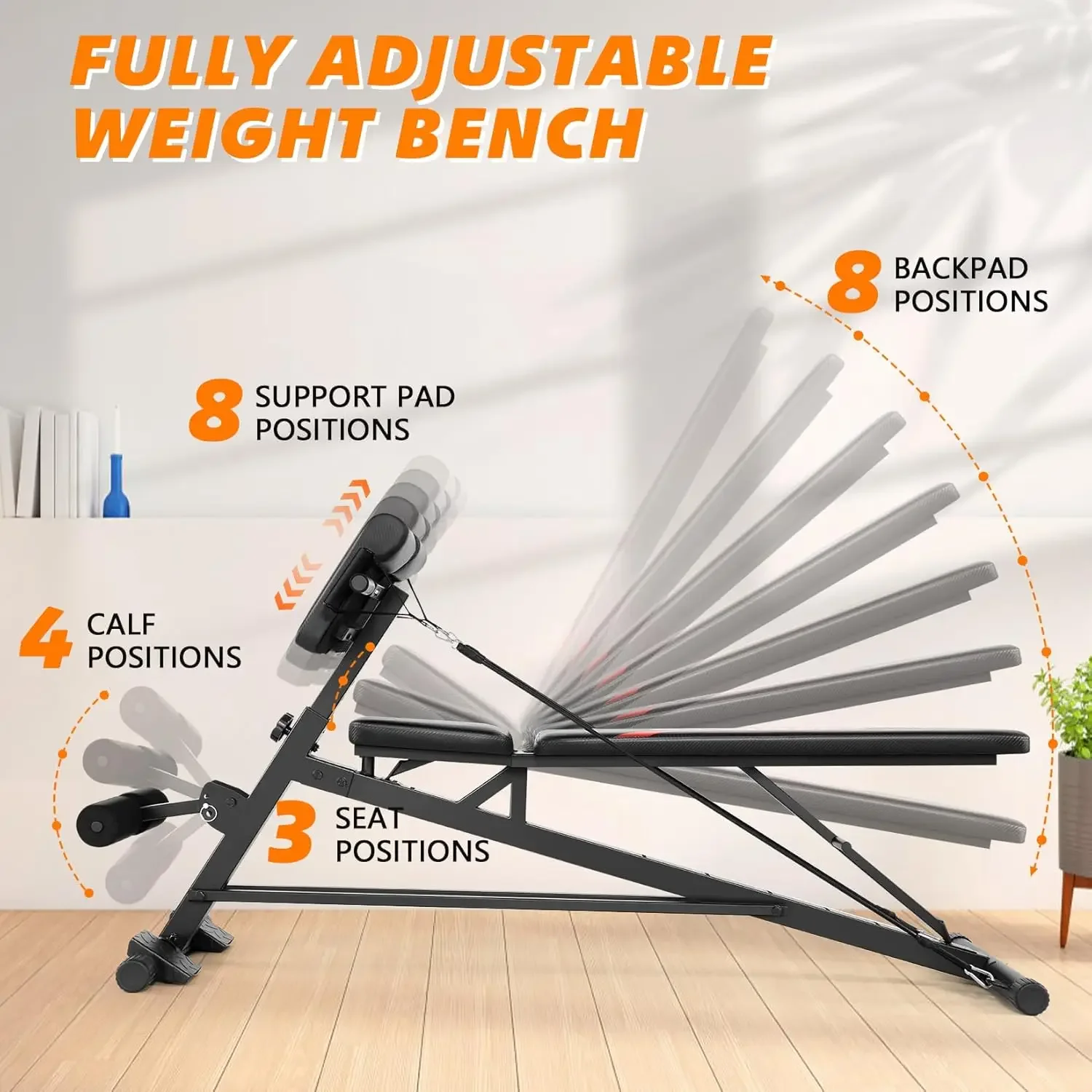 Adjustable Weight Bench with Hyper Back Extension, Preacher Curl, Roman Chair, Ab Sit up Bench for Full Body Workout,