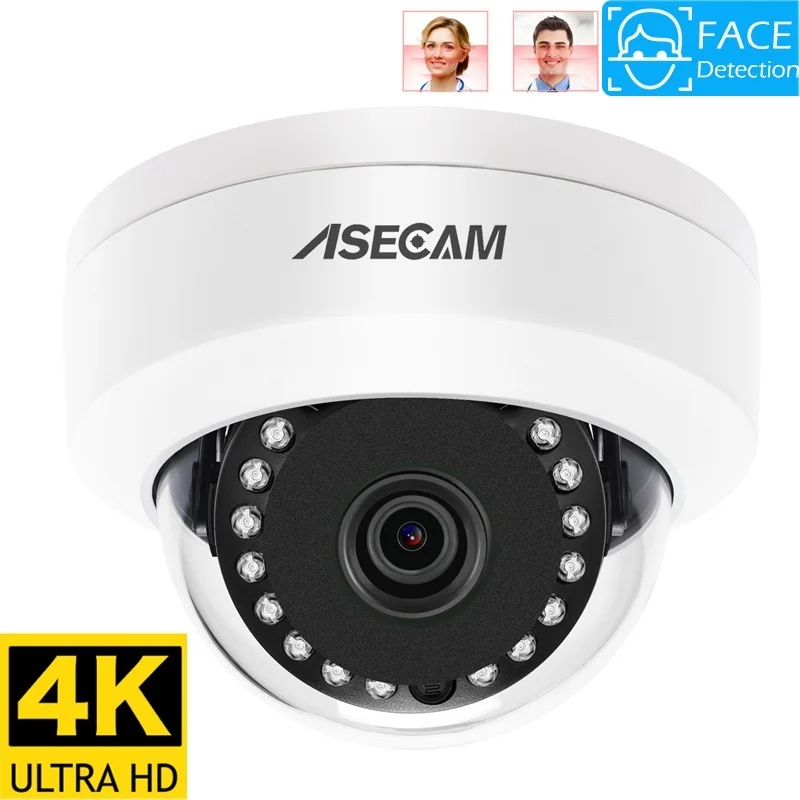 Go! 8MP 4K Face Detection IP Camera Outdoor H.265 Onvif CCTV Metal White Dome Night Vision IR 4MP POE AI Human Security Camera