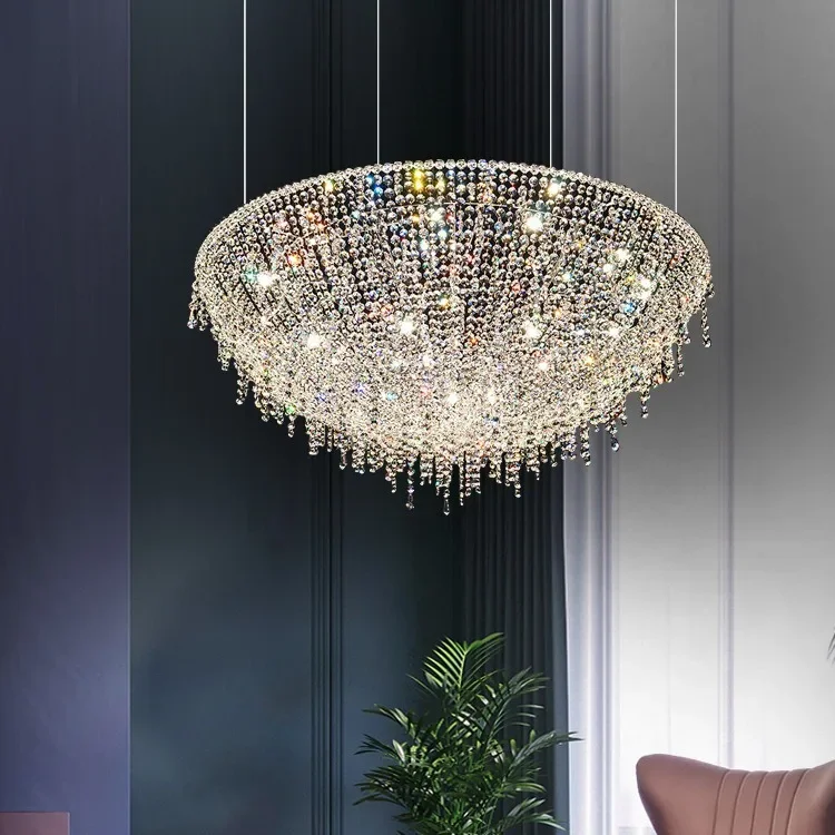 Crystal Light Chandelier K9 LED Lamp Deluxe Circle shape Clear Crystals One Line Shape Modern Restaurant Lights Hanging Lamps