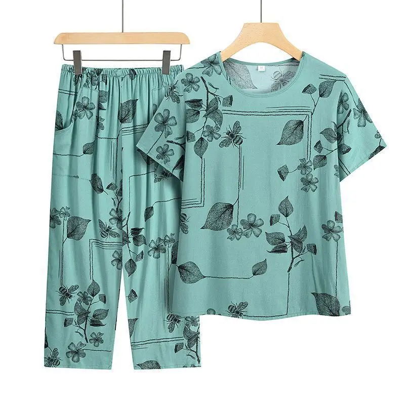 Sommer-Outfits: Lässiger Pyjama aus Eisseide, lockerer zweiteiliger Anzug in Übergröße mit kurzärmeligem Oberteil – Detail 4