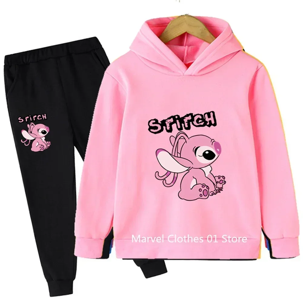 3-14 Years Old Kids Stitch Hoodies Sets Children's Autumn Spring Long Sleeve Sweatshirts Trousers 2pcs Costume Outfits