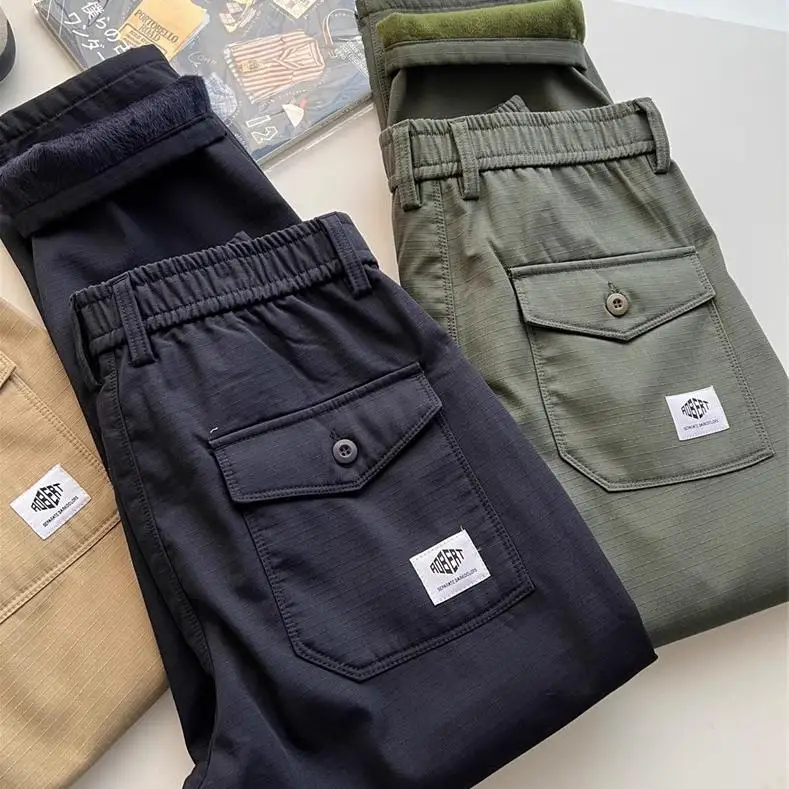 

Men's Fce Lined Outdoor Work Trousers Warm Casual Pants Durable Dirt Resistant Long Straight Leg Youthful Autumn Winter