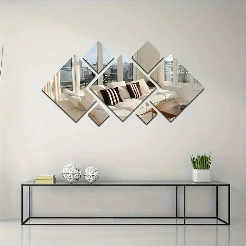 7pcs square art acrylic mirror stickers, self-adhesive acrylic DIY mirror stickers, decorative wall mirrors for bathroom, bedroo