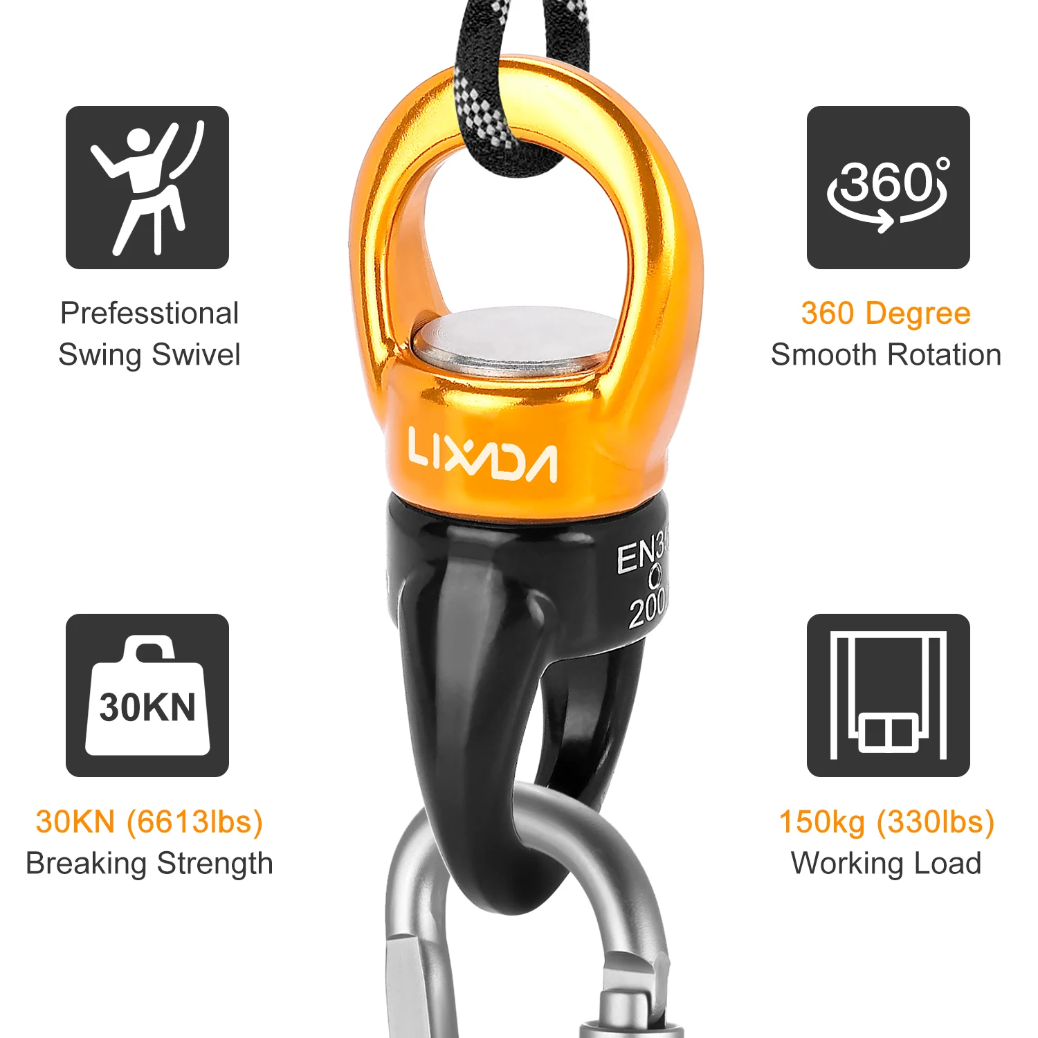 Lixada Swing Swivel 30kN Safest Rotational Device Swing Spinner Carabiner Swivel Climbing Rope Swivels for Web Tree Swing