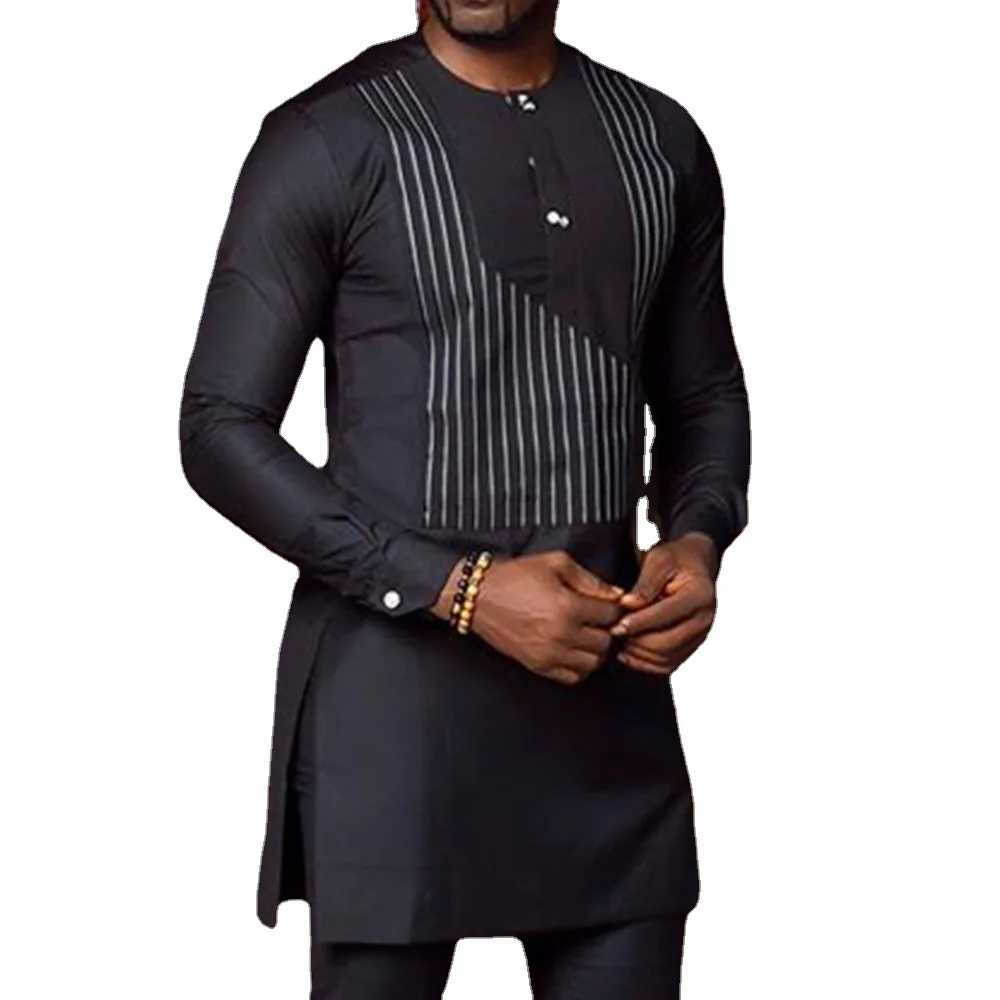 Dashiki Vêtements africains pour hommes avec Fjand pour hommes Chemise à rayures pour hommes 2 pièces Sweat-shirt d\'été pour hommes Ensemble Nouveau