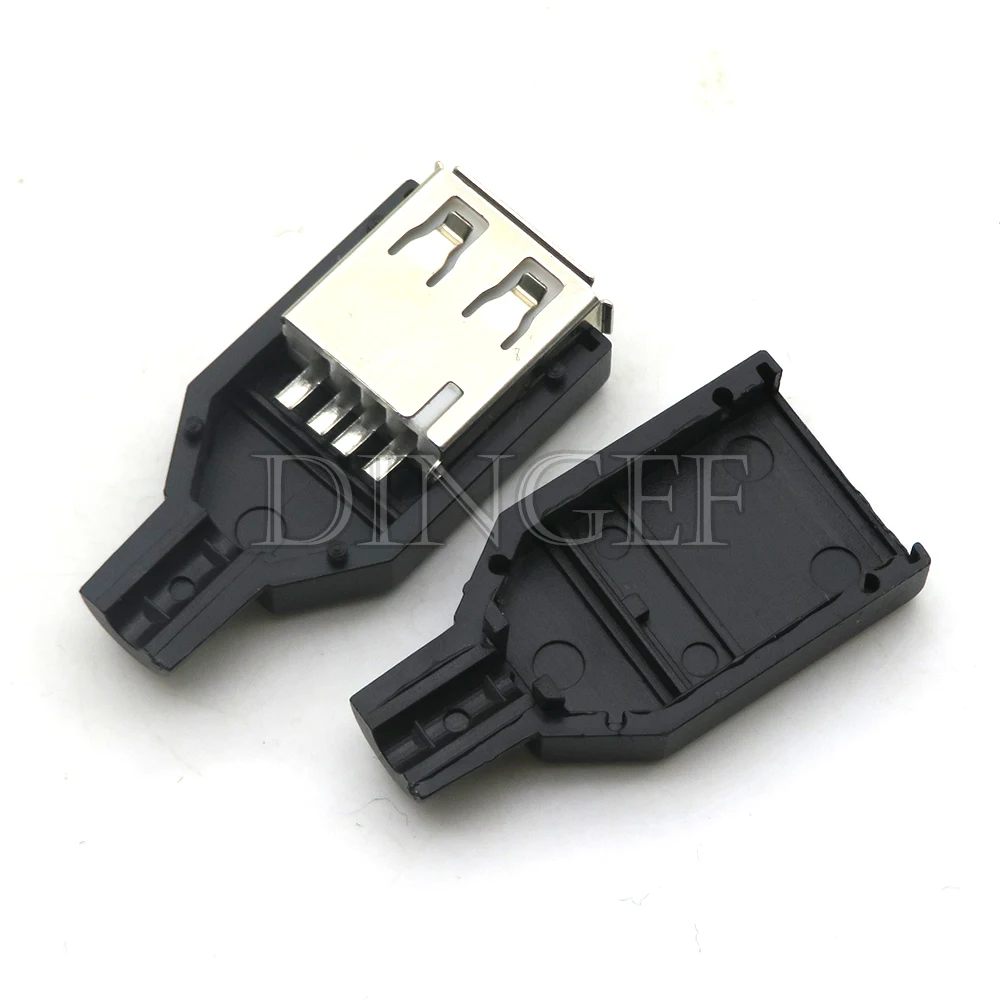 10pcs Type A Male Female USB 4 Pin Plug Socket Connector With Black Plastic Cover Type-A DIY Kits