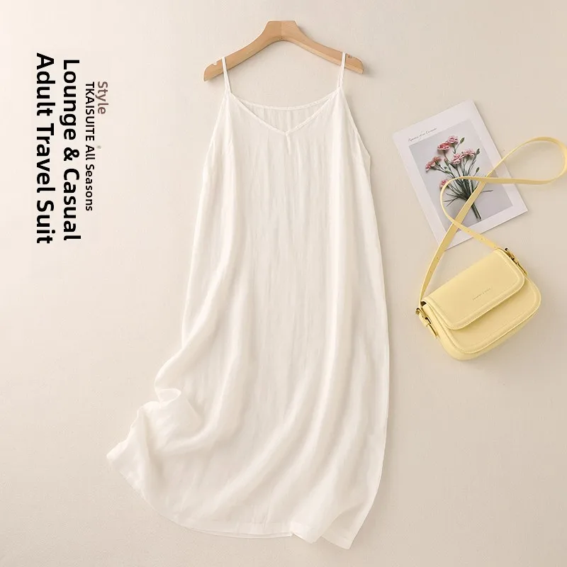 Feminino linho v-ne cinta dr verão solto a linha midi dr algodão mistura de linho confortável camada base longa dr